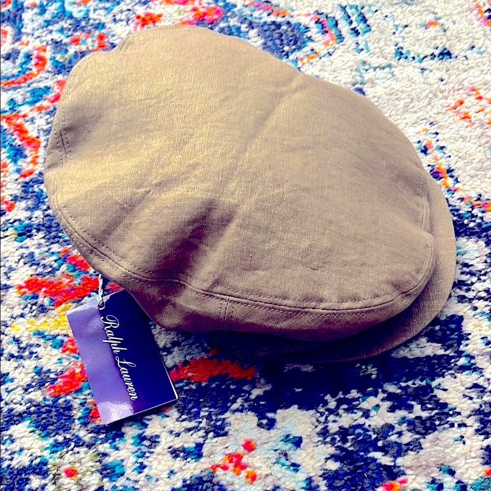 NWT Ralph Lauren Purple Label Hat Light Beige Metallic Flat Cap Newsboy Cap
